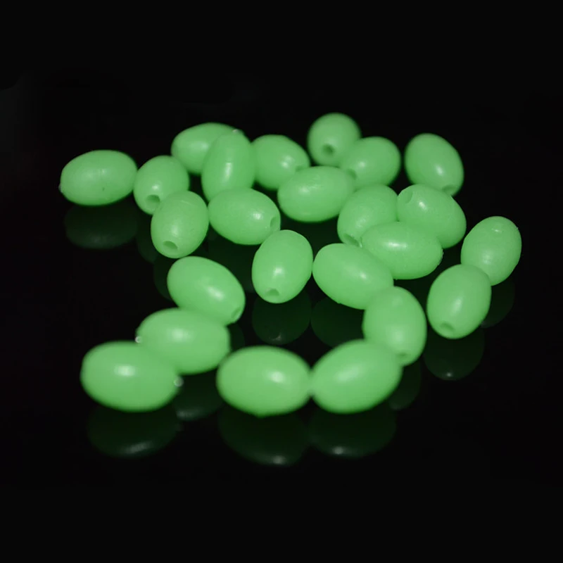 Cuentas de pesca brillantes de forma ovalada, aparejo de pesca luminoso verde con forma de huevo, aparejos terminales de 3x4mm, 4x6mm, 5x8mm, 1000 piezas, venta al por mayor