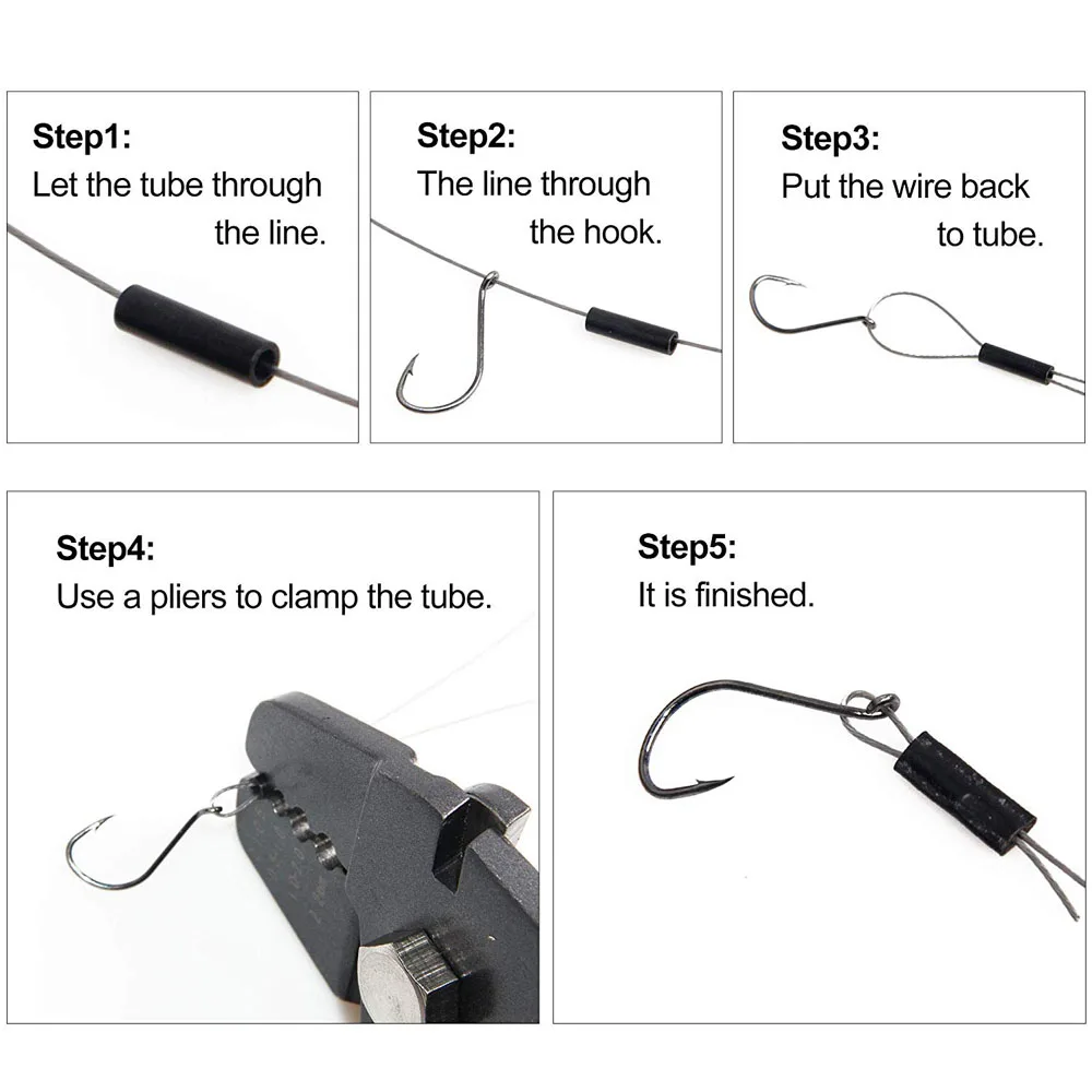 Manguitos de engarce de un solo barril, tubo de cobre redondo, aparejos de aparejo de línea de pesca, conector, color negro mate, 200 piezas - imagen 4