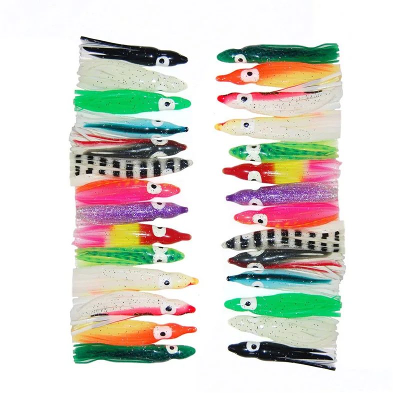 50 Uds. De Señuelos de Pesca de silicona suave de 9cm, de colores mezclados, cebo de pesca de pulpo de plástico, falda de calamar, cebo de pulpo de agua salada - imagen 3