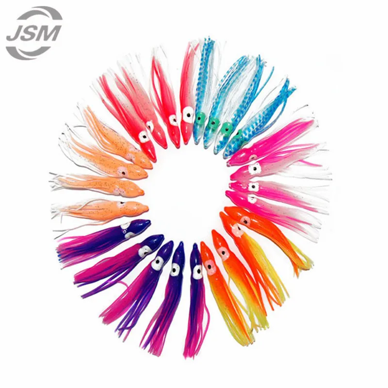 JSM-SEÑUELOS DE pesca de pulpo de plástico suave para Jigs, falda de pulpo de silicona luminosa de colores mezclados, cebo Artificial de Jigging, 30 Uds., 7,5 cm - imagen 4