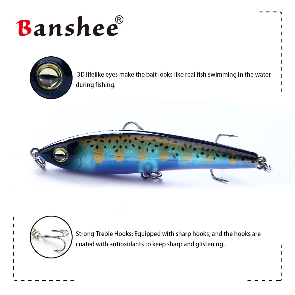 Banshee-señuelo de pesca con vibración, cebo duro de 75mm, 11,5g, tipo bala, PEN75S, para pececillos