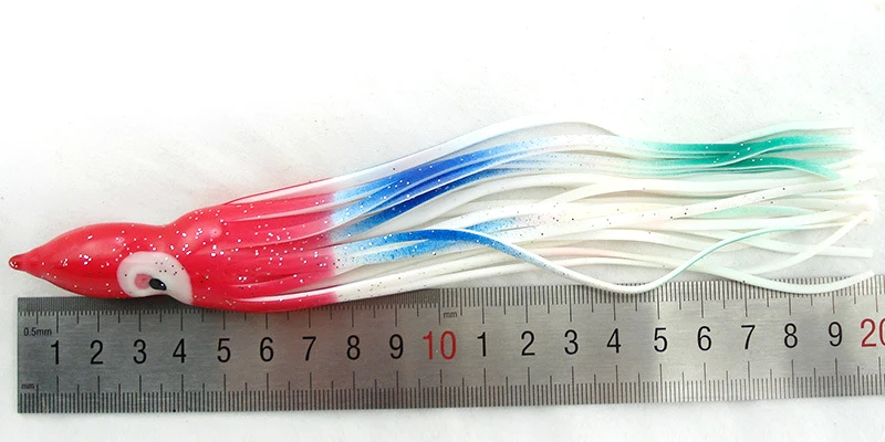 MNFT-señuelo de pulpo de 20-24cm, plantilla de calamar, señuelos blandos de pesca, falda de cebo biónico de calamar grande, aparejos de pesca de mar, Color de mezcla aleatorio, 2 unids/lote - imagen 4