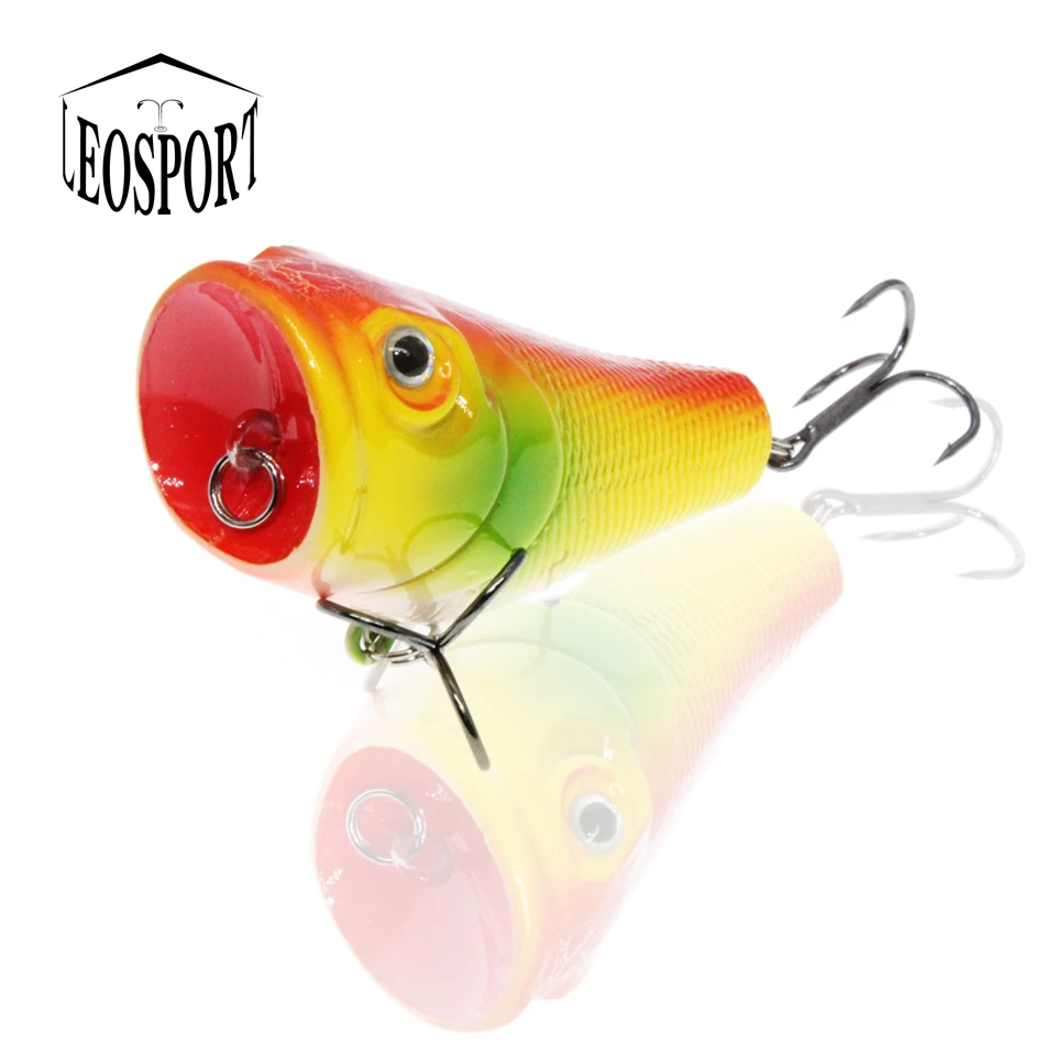 Señuelos de Pesca de plástico Popper, aparejos de pesca de alta calidad, 5 colores disponibles, cebos duros de 5CM/8G, 6 ganchos, ojos 3D, 1 ud.