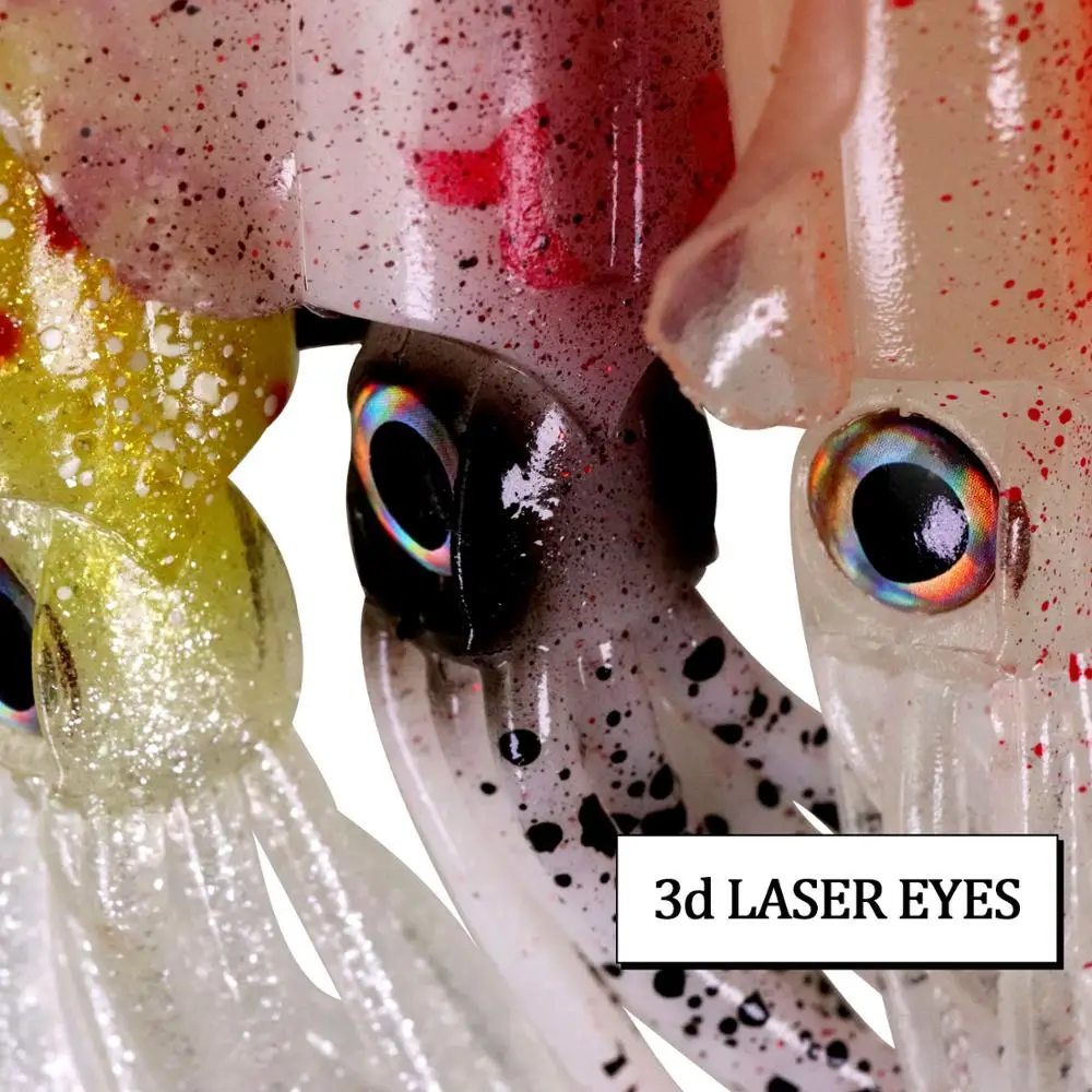 THKFISH-cebo suave de calamar luminoso, 20g, ojos 3D, pesca en agua salada, señuelo de pulpo con hoja de 9g, anzuelo de agua salada - imagen 5