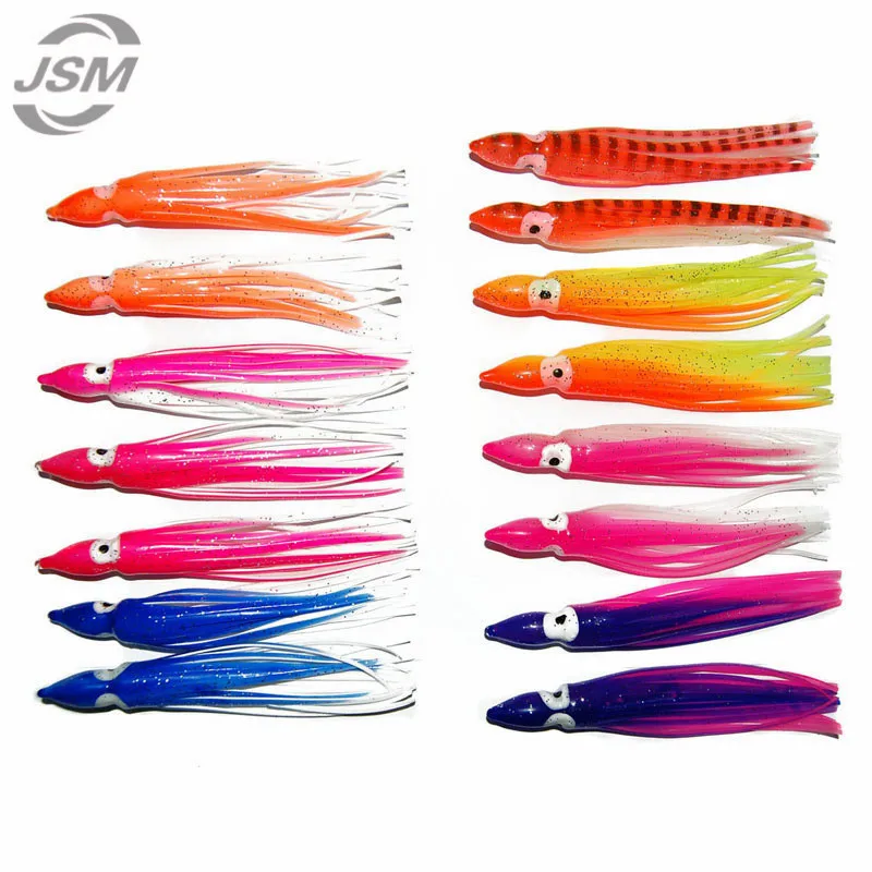 JSM-SEÑUELOS DE pesca de pulpo de plástico suave para Jigs, falda de pulpo de silicona luminosa de colores mezclados, cebo Artificial de Jigging, 30 Uds., 7,5 cm - imagen 5