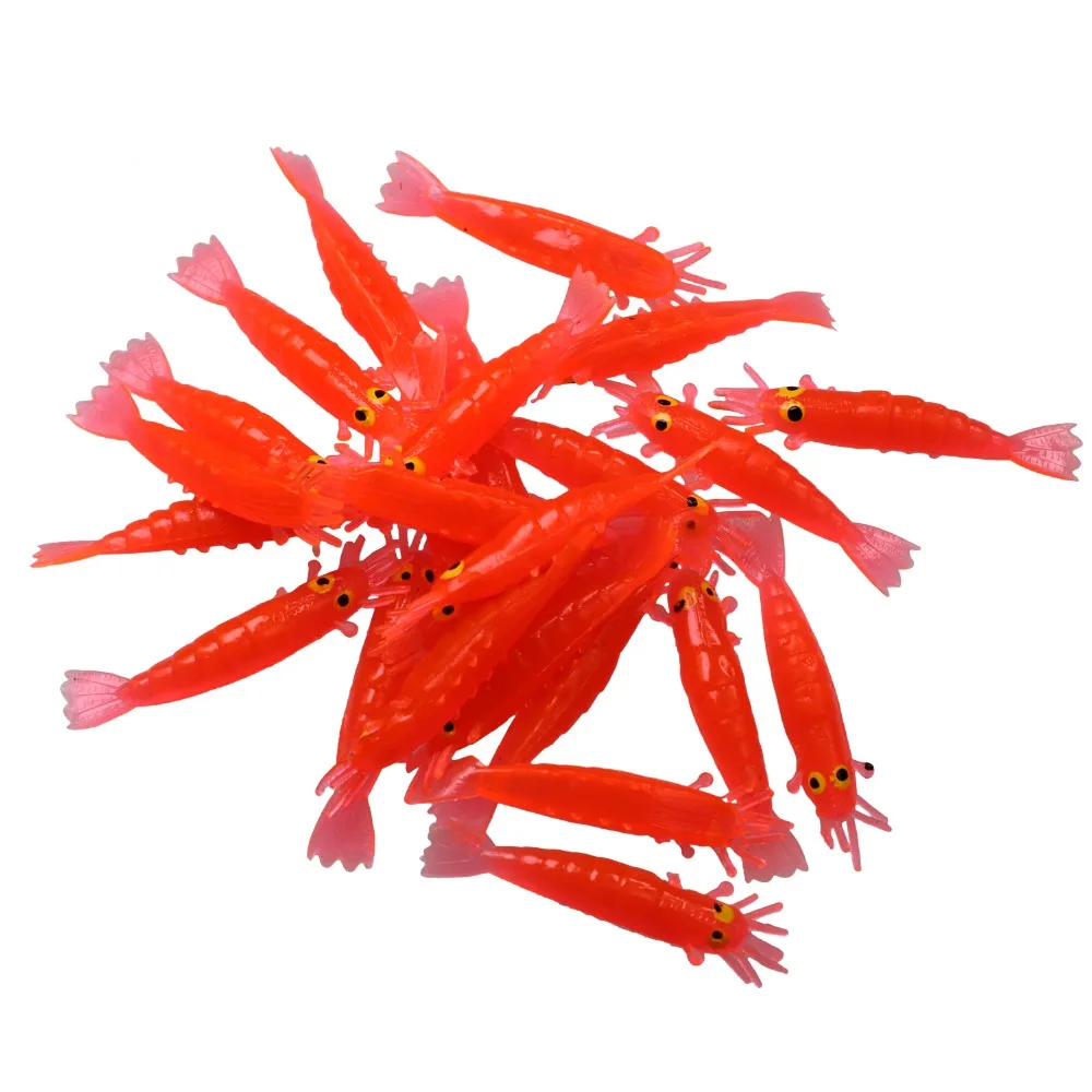 27 Uds. Señuelos blandos de camarones brillantes, cebos de gusanos luminosos de 1,7 pulgadas, cebo de camarones de goma roja, señuelo suave para pesca de lubina y carpa - imagen 5