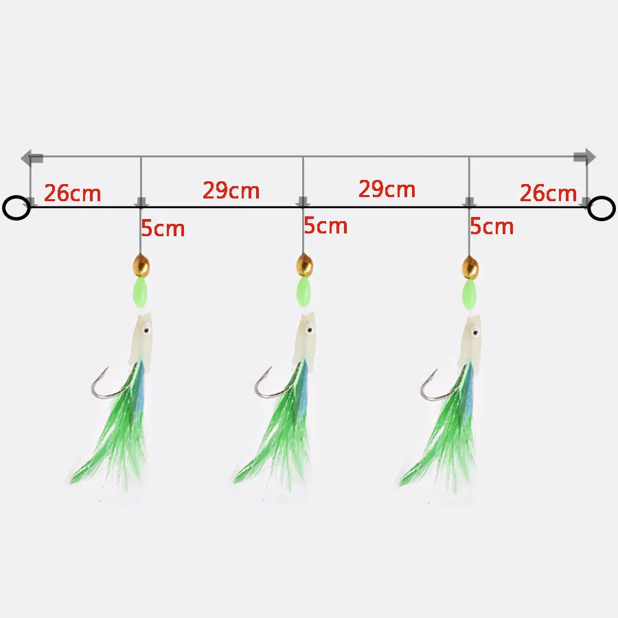 JYJ 3 anzuelos/juego de cabeza de pez luminosa, señuelo de pesca con un solo anzuelo, plantillas de cebo, pesca de gusanos, anzuelos de cuerda sabiki - imagen 3
