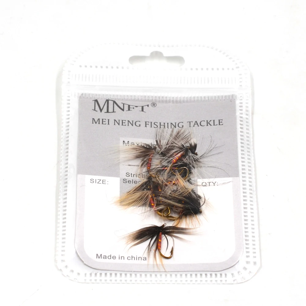 MNFT 10 piezas 12 #   Señuelos falsos de pesca de trucha con mosca de mayo de barba larga roja con banda dorada - imagen 5