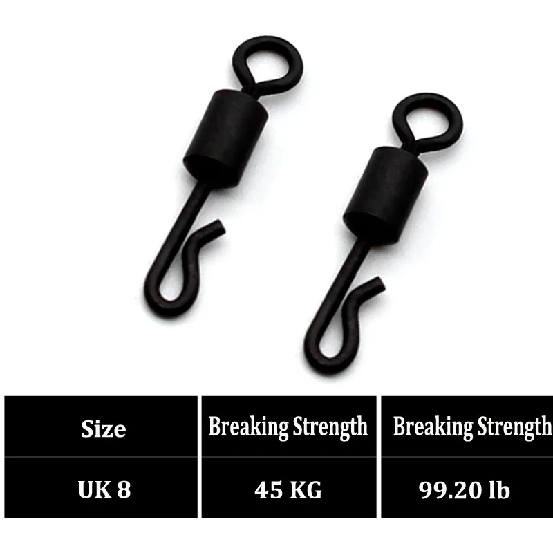 Eslabones de cambio rápido para pesca de carpa, pieza de cuerpo largo en forma de Q, Color negro mate, tamaño 8, 100 unidades - imagen 2