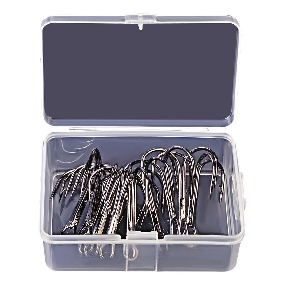 Anzuelos de pesca de níquel, 10 unids/lote, 1/0 #2/0 #3/0 #, anzuelos triples de acero de alto carbono, aparejos de pesca de pescado negro, gancho de alta resistencia para lubina - imagen 2