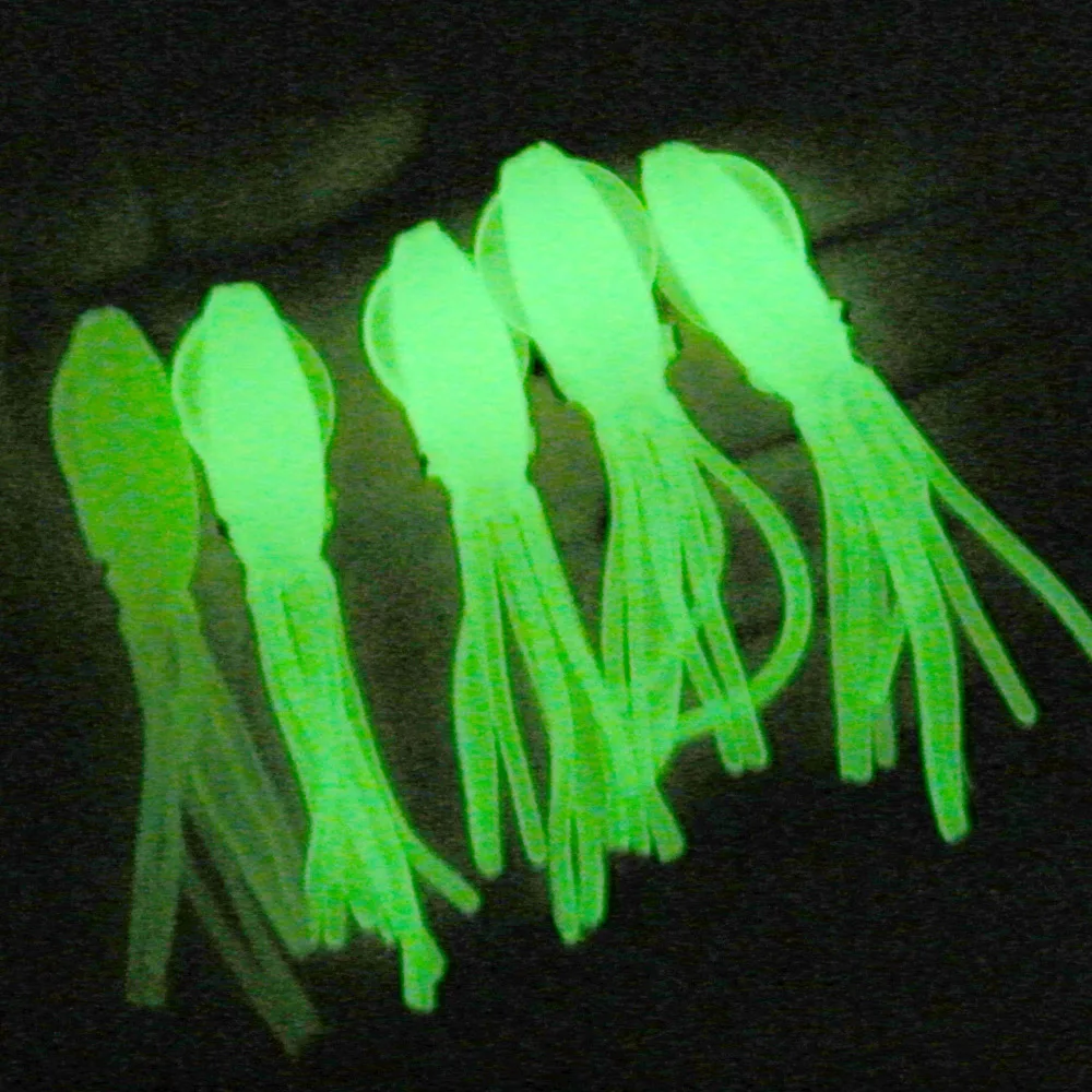 15 Uds. Señuelo de pesca de pulpo luminoso 75mm 4g brillo realista falda de calamar cebo cebos de goma Artificial suave Señuelos de pesca de agua salada - imagen 3
