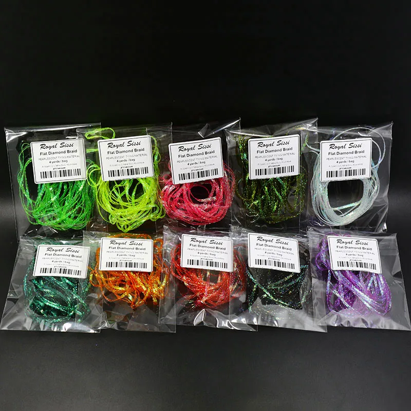 Juego de 5 paquetes de 4 yardas/Paquete de encaje trenzado de perlas teñidas, trenzado de diamantes planos, tonos nacarados, materiales de atado de moscas traseras de camarones - imagen 2