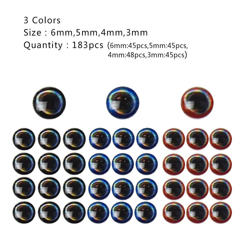 JSM-señuelo de pesca biónico 3D, Ojos de resina artificial, material de señuelo de mosca, 3mm, 4mm, 5mm, 6mm, 183 unids/lote - imagen 5