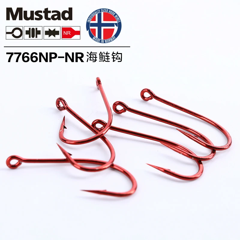 Mustad-anzuelos de pesca de acero al carbono para playa, anzuelos originales de lona roja 7766, con púas de sangre, 10 paquetes - imagen 5