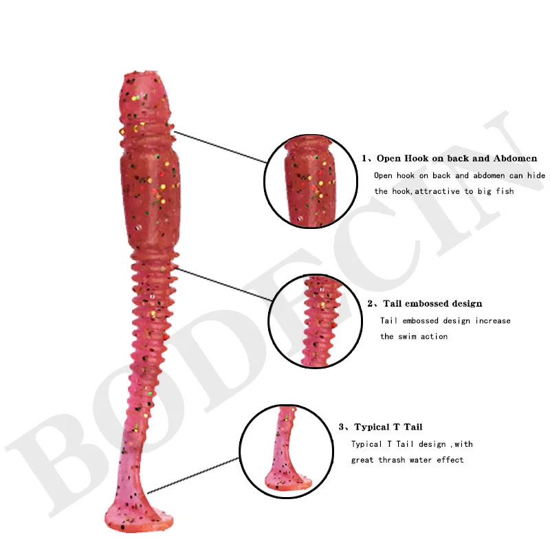 16pcs Fishing Takcle Lure Worms Artificial Soft Baits with salt smell T Tail lures 50mm 1g Grubs Maggot Plastic Jig Head Texas (3)