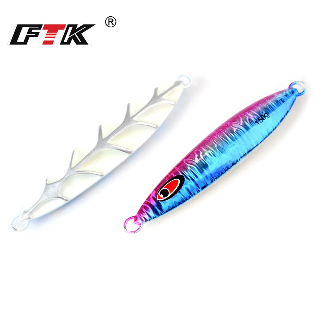 FTK-señuelo de pesca con plantilla de Metal, 80G, 100G, 120G, 150G, 180G, 250G, Jigging luminoso, plomo, pez, lubina, cebo Artificial duro
