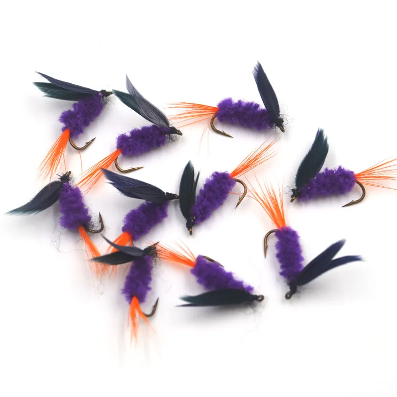 MNFT 10 Uds cuerpo púrpura mosca insecto imitación Artificial ala negra pesca con mosca señuelo cebo - imagen 2