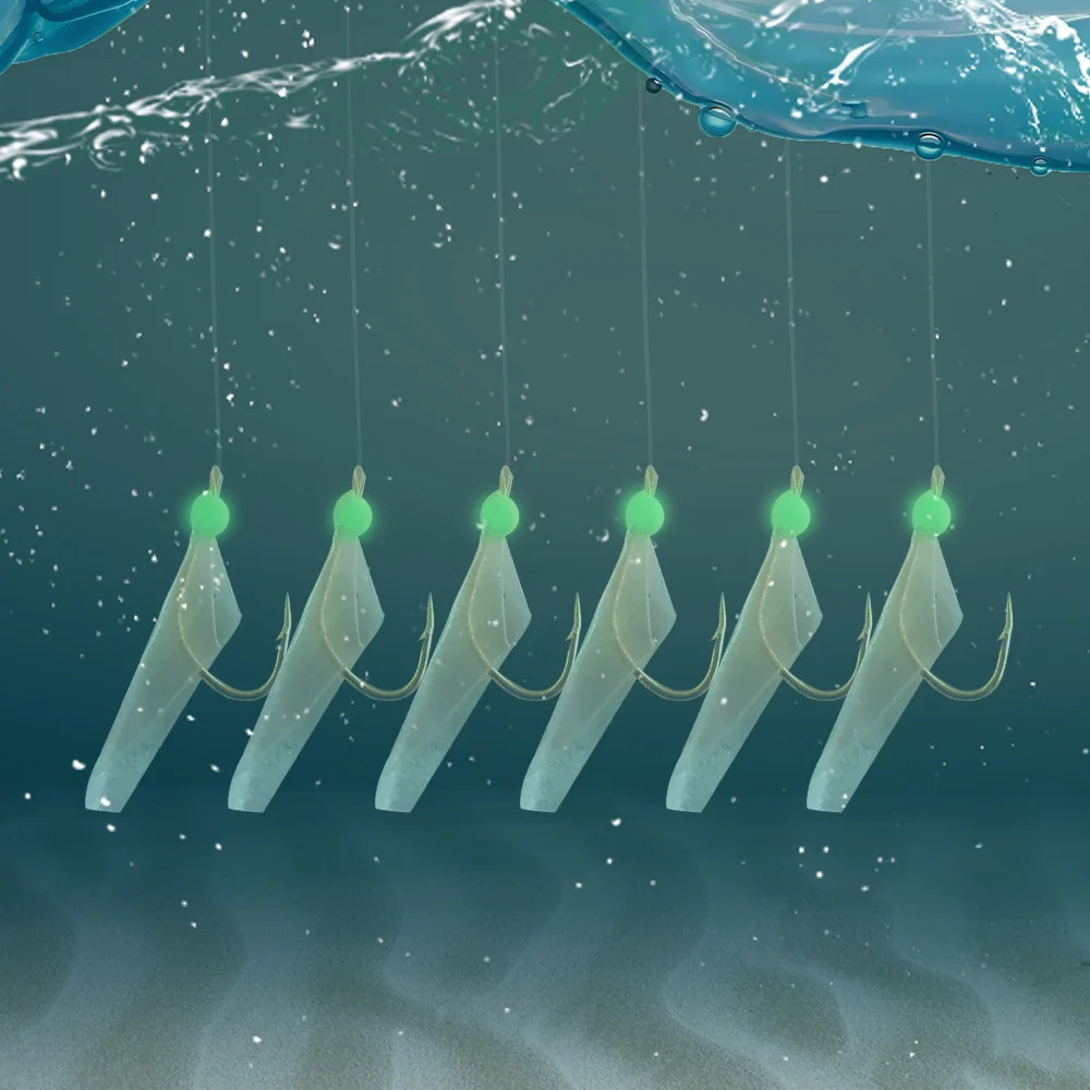 Anzuelos de pesca de caballa de agua salada, señuelos luminosos de piel de pescado Real, cordón de aparejo, tamaño #4 #6 #8, 5 paquetes, 10 paquetes, 20 paquetes - imagen 5