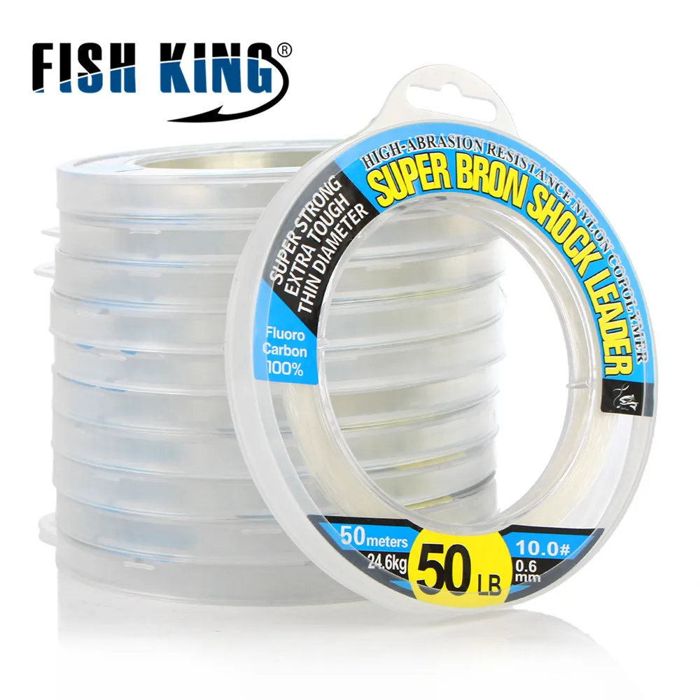 FISH KING 100% Material japonés líneas de pesca de fluorocarbono 50M línea líder de fibra de carbono 10-50LB hundimiento rápido para pesca de carpa