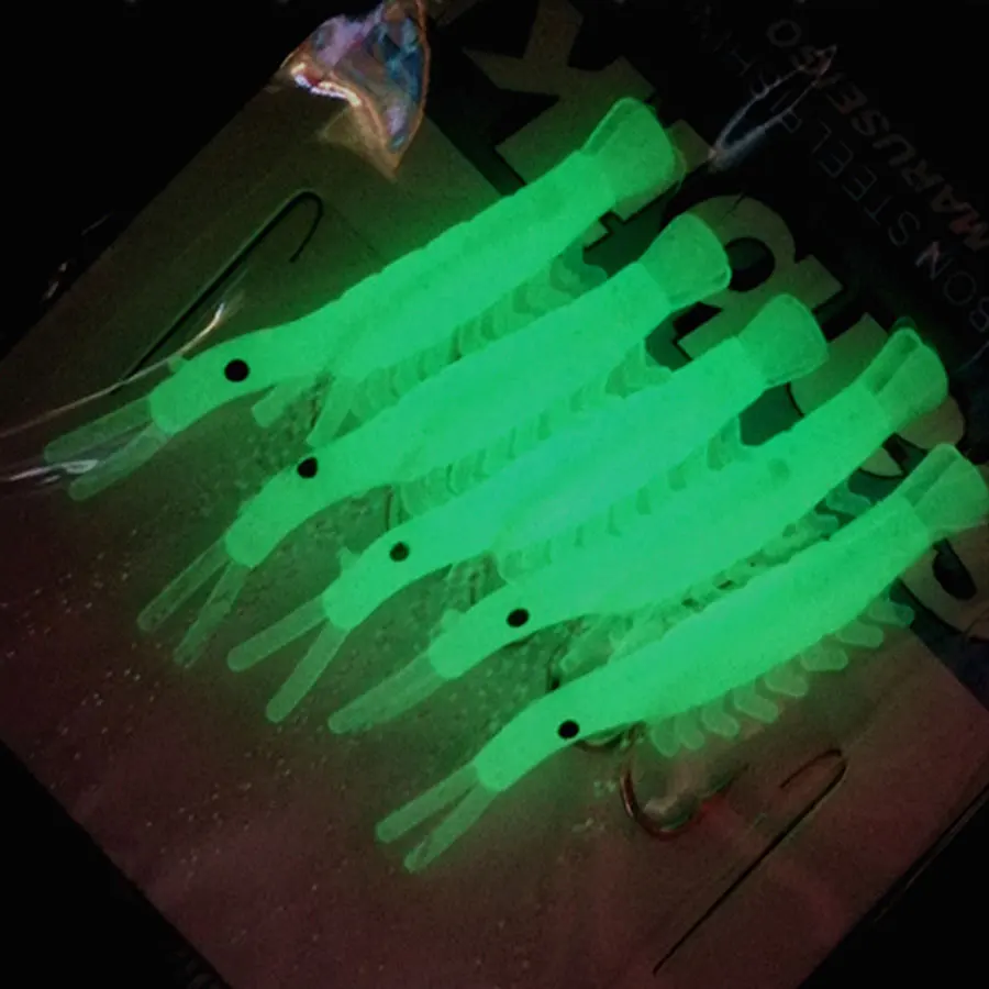 Sabiki anzuelos de pesca con 5 brazos, anzuelos artificiales de camarón suave y luminoso, 3 bolsas - imagen 5