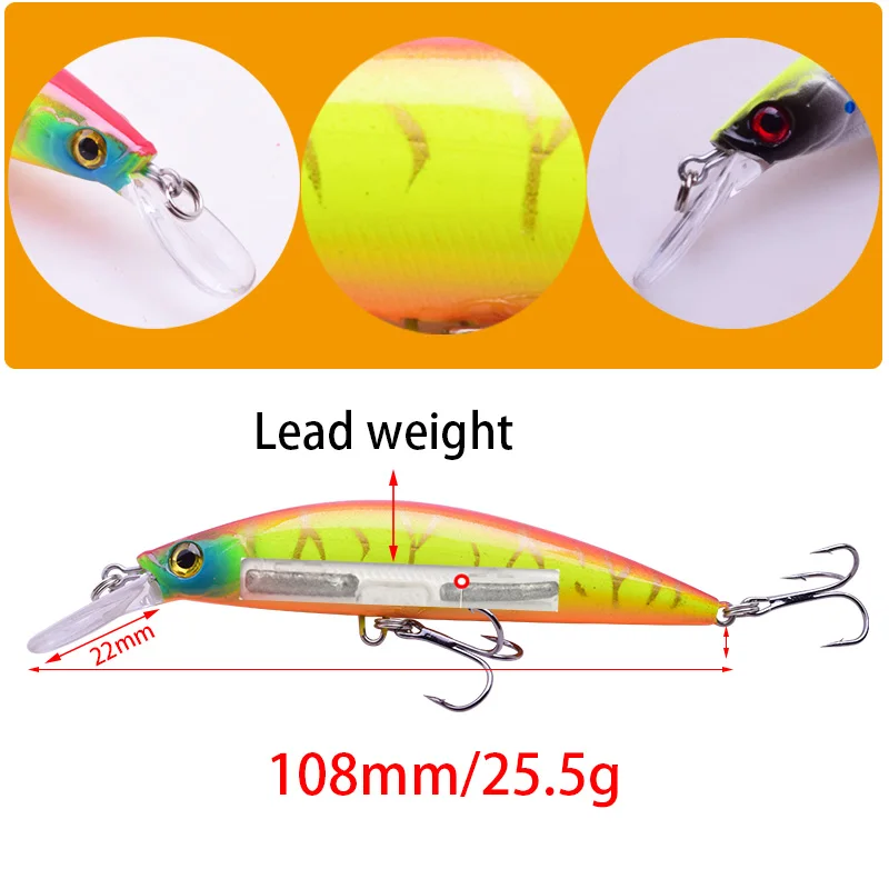 WDAIREN-Señuelos de Pesca de 10,8 cm y 25,5g, cebos duros artificiales ABS para pececillos, Wobbler, aparejos de Pesca de lubina con anzuelos - imagen 2