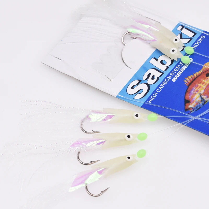 Sabiki señuelo de Pesca suave, anzuelos luminosos, cabeza de pescado, cebo suave, nuevo lote de 3 paquetes - imagen 4