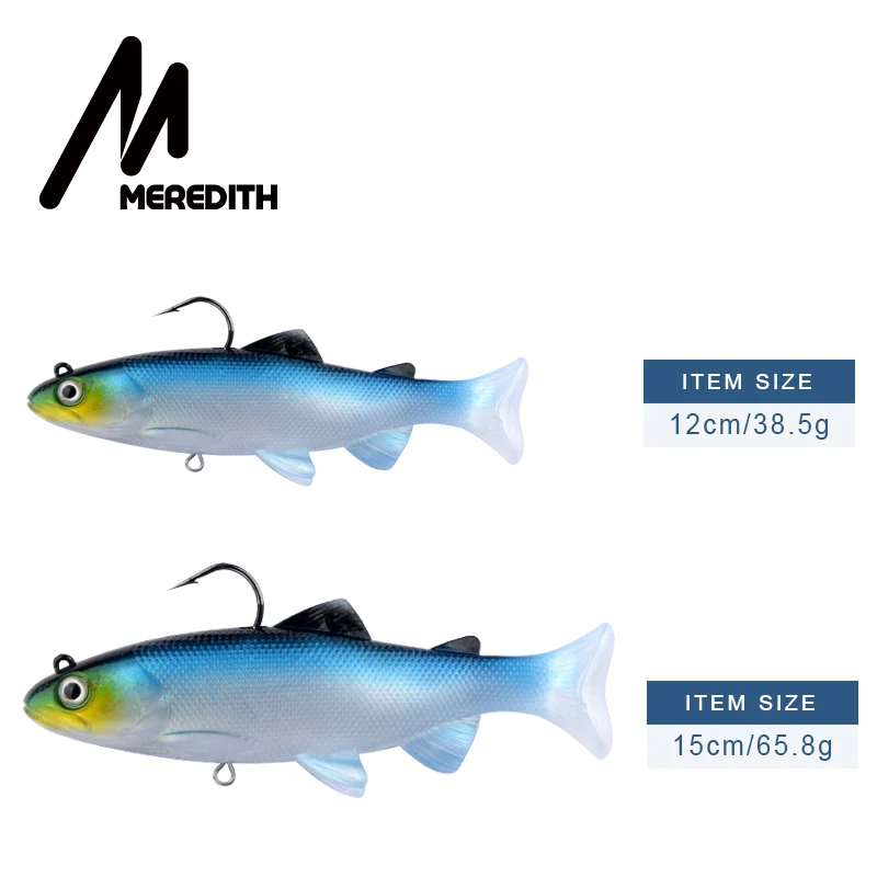 MEREDITH trucha 12cm 15cm cabeza PVC Señuelos de Pesca natación cebos artificiales cola en T silicona suave señuelos Swimbait Wobblers - imagen 4