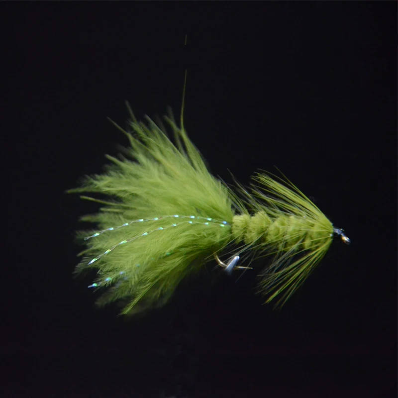 CONTEMPLADOR 10 #   4 Uds. De serpentinas de Bugger de lana, Señuelos de pesca con mosca, 2 colores, pluma de marabú, agua salada/agua dulce, atado de moscas, cebo de trucha