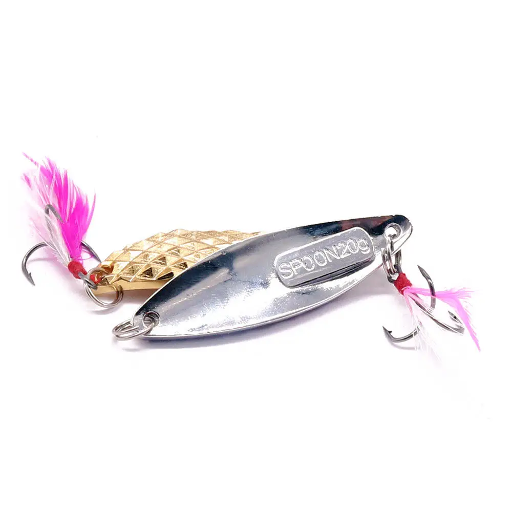 1 Uds Metal Spinner lentejuelas señuelo de pesca 7g 10g 15g 20g plata oro cuchara cebo con pluma Artificial señuelo duro aparejos de pesca - imagen 3