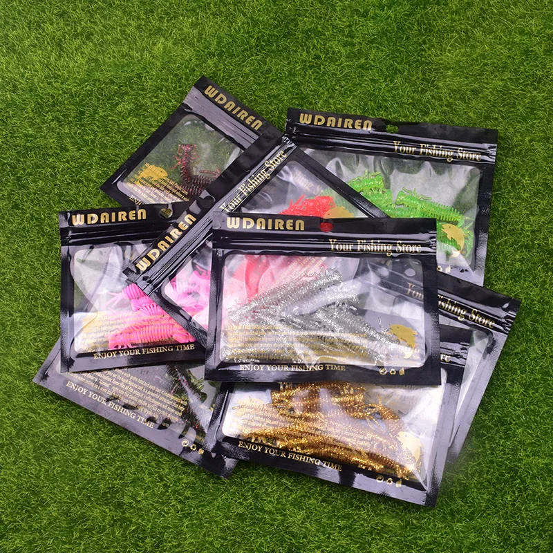 Señuelos de Pesca de gusano, 55mm, 1,2g, cebo de natación Wobblers Artificial, delineador fácil de silicona, olor a sal de Camarón, cebo suave, señuelo de carpa, 10 Uds. - imagen 5