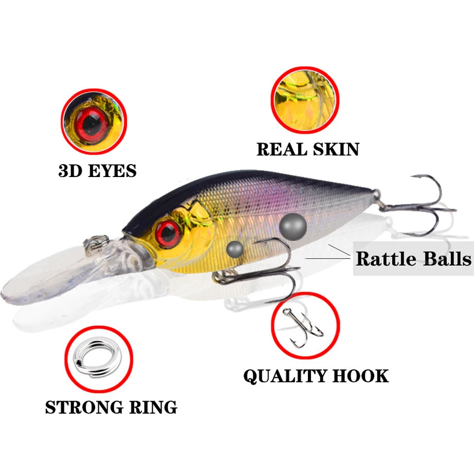 Wobblers-señuelo de pesca de pececillos flotantes, cebo Artificial, ojos 3d duros, nuevo - imagen 5