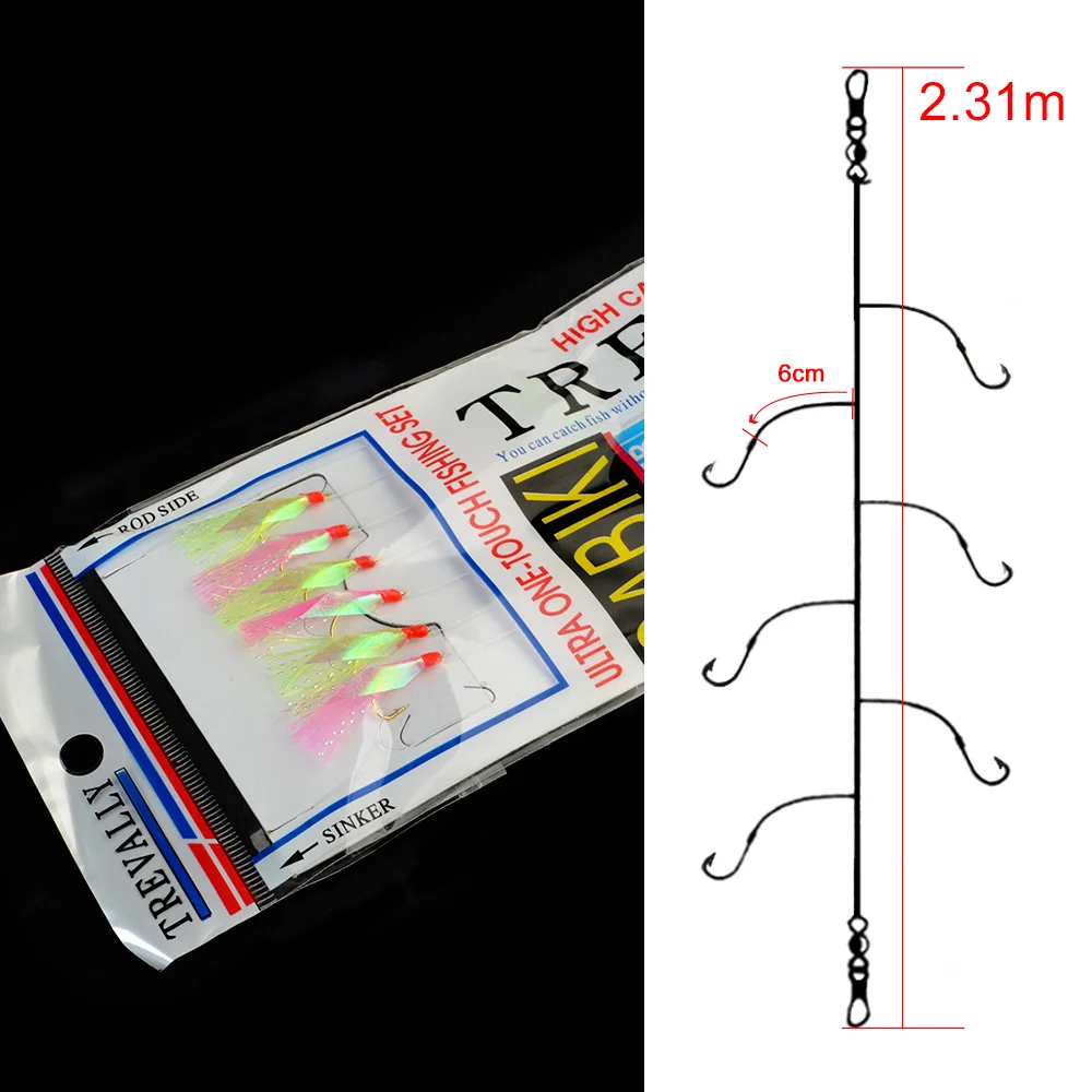 FTK Piel de pescado luminosa Sabiki Rig Anzuelo de pesca Maruseigo 9 # -24 #   2,31 m barco de mar pesca Sabiki Rig pesca señuelo gancho agua salada - imagen 2