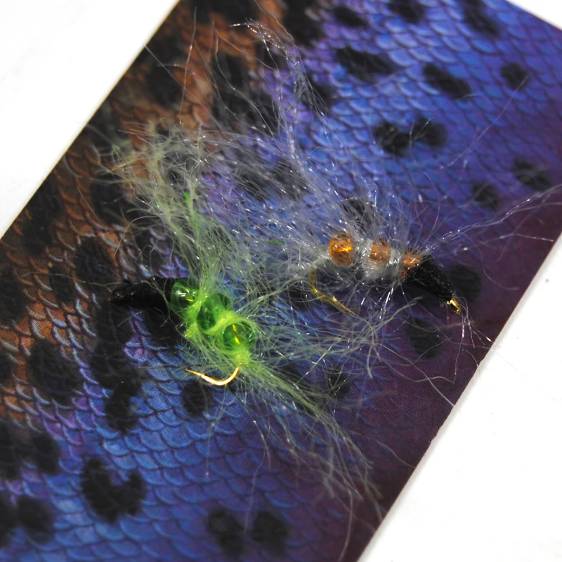 Bimoo-Cuenta de cristal Caddis Larva, Pupa, Nymph, moscas, trucha, Señuelos de cebo de pesca, tamaño Hegene #14, Color verde y naranja - imagen 5