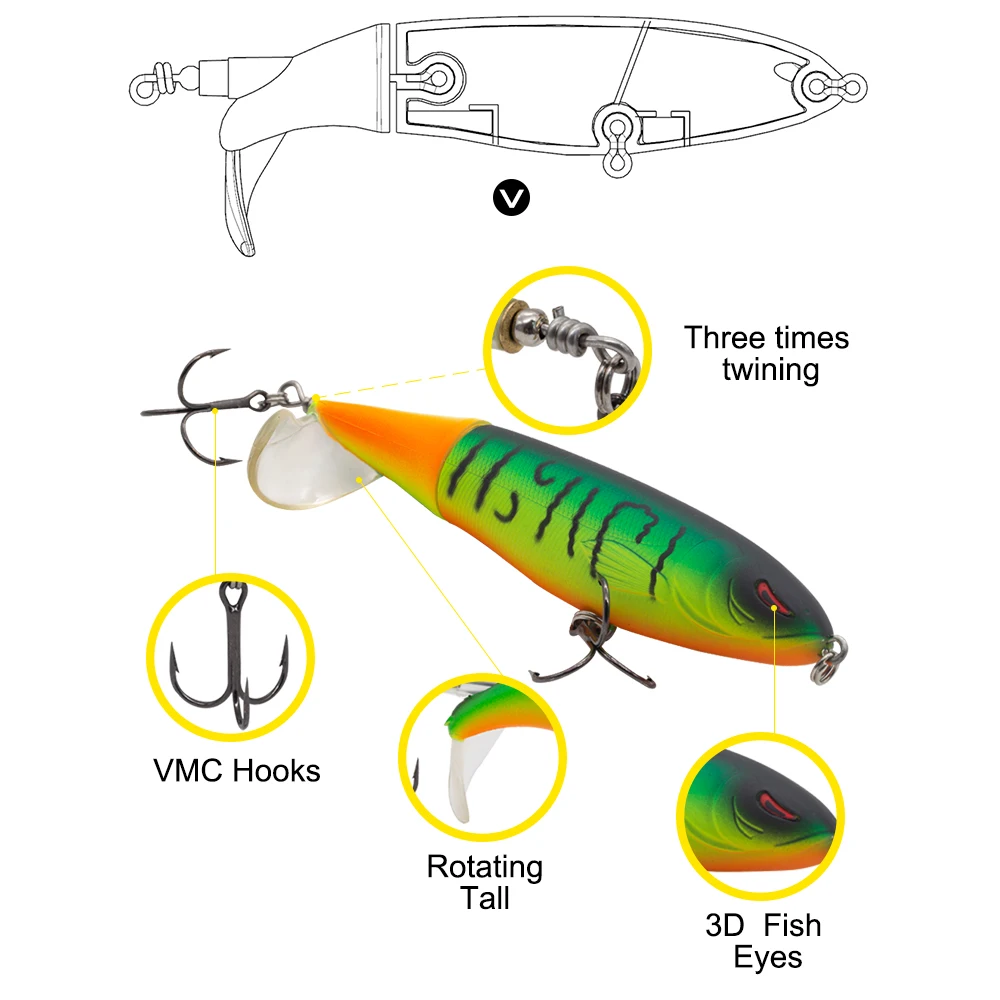 Whopper-señuelo de lápiz duro para pesca, señuelo giratorio de cola suave de 9cm y 13cm, cebo artificial para pesca de Lucio, stickbait - imagen 4