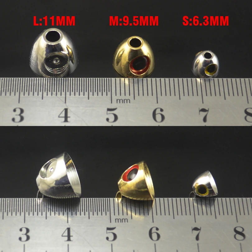 MNFT-Materiales de atado de moscas, cabezas de cono de mosca con ojos de cono de latón 3D, Color plateado y dorado para Streamer, trucha, pesca con mosca, nuevo lote de 12 unidades - imagen 5