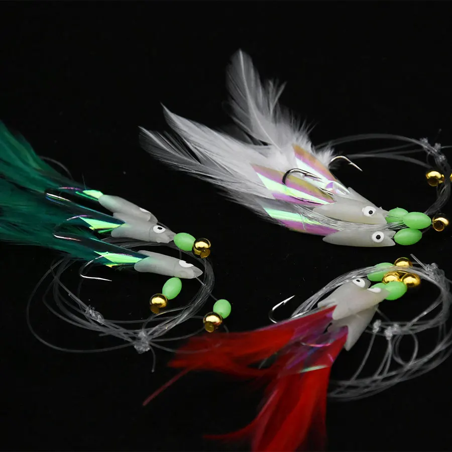 JYJ 3 anzuelos/juego de cabeza de pez luminosa, señuelo de pesca con un solo anzuelo, plantillas de cebo, pesca de gusanos, anzuelos de cuerda sabiki - imagen 5