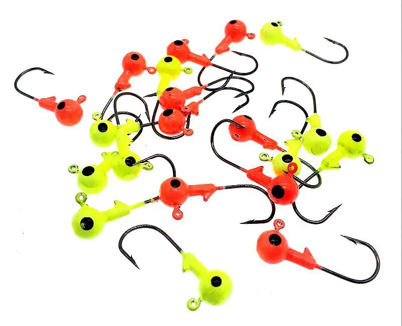 Señuelo de pesca anzuelo con cabeza de anzuelo 1,75g/2,4g/3,5g ojo de pez cebo suave anzuelos de gusano rojo amarillo lote 10 piezas - imagen 2