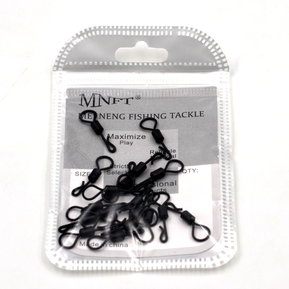 MNFT 20 piezas aparejos de pesca Snap Big Eye pesca de carpa giratorios de cambio rápido en forma de Q alargar materia conectores de pesca de Color negro - imagen 5