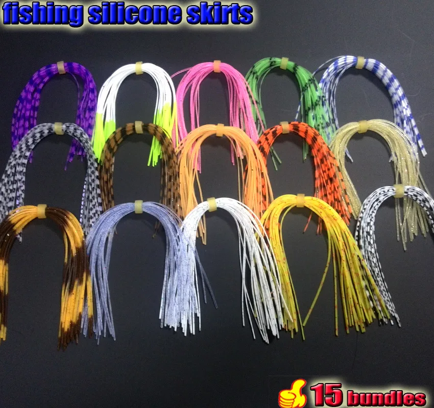 2017 faldas de pesca de silicona, tiras de pestañas en total, 15 mechones/lote, la longitud es de 13cm, fabricación de señuelos, plantillas de lubina artesanales, cebo giratorio - imagen 3