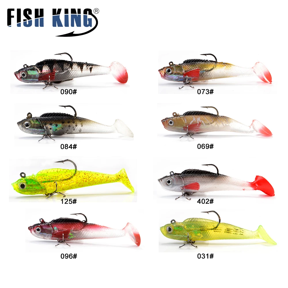 FISH KING-señuelo de pesca suave con ojos 3D, cabeza de plantilla con anzuelo triple, Wobbler, cebo de hundimiento, Jigging, lubina, Lucio, 9/22g - imagen 2