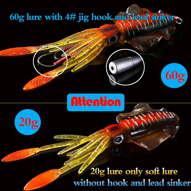 SUNMILE-señuelo de pesca de Calamar, cebo Wobbler luminoso/UV, 20g/60g, 150mm, para mar profundo - imagen 5