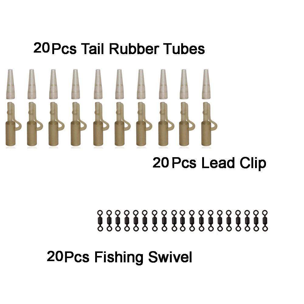 Kit de aparejos de pesca de carpa, 60 piezas, con pasadores, tubos de goma de cola, giratorios de pesca mate y Clip de plomo de seguridad - imagen 3