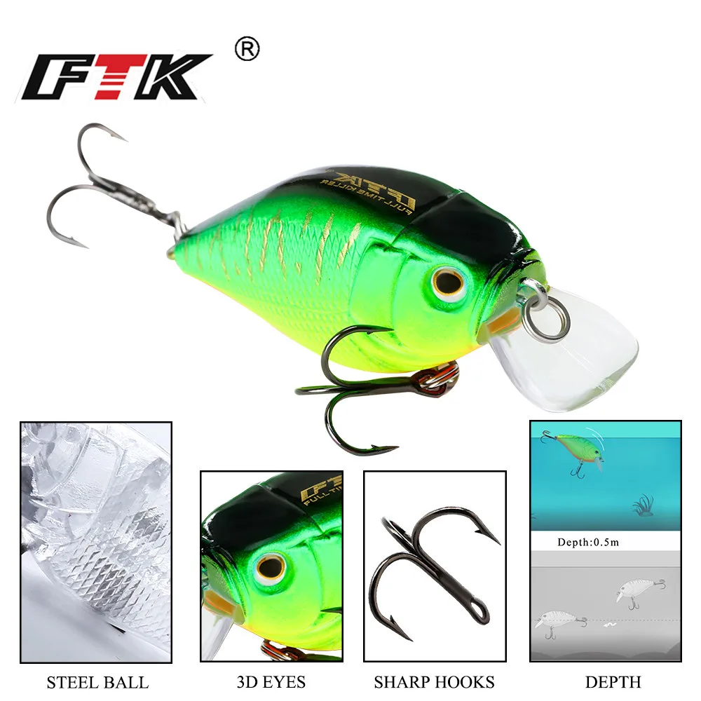 FTK 9g 50mm señuelo de pesca Crankbait Topwater cebo Artificial duro Wobblers Swimbait para aparejos de pesca de lubina y trucha - imagen 5