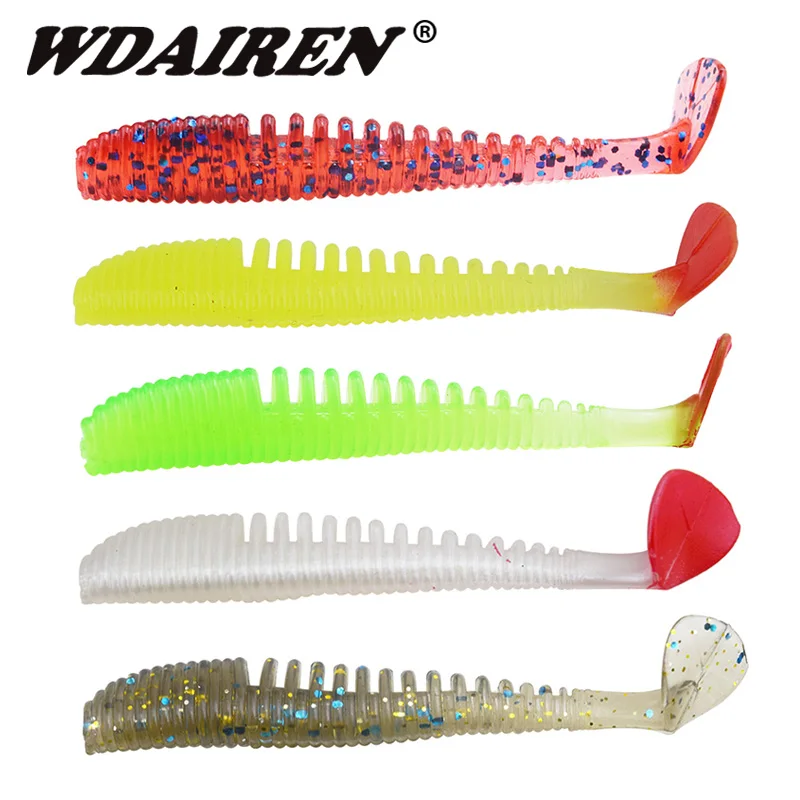 Señuelo de goma Artificial para pesca, cebo de gusano suave de 75mm y 2g, cola de sierra, Swimbait, Wobblers, camarón, lubina, 10 unids/lote - imagen 5