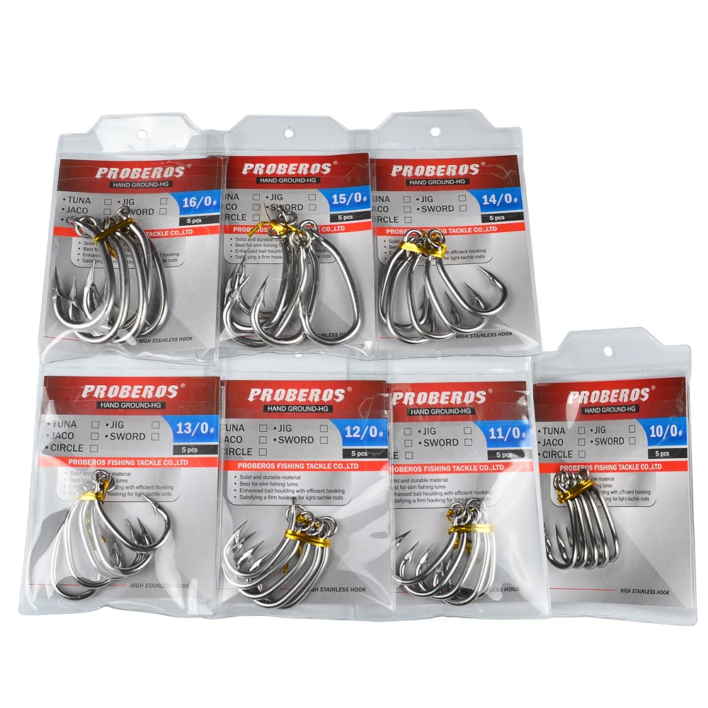 Anzuelo de pesca de agua salada marca PROBEROS 20 piezas anzuelo de atún 10/0 # -16/0 #   Modelo de acero inoxidable Jigging anzuelo fuerte barco pesca en el mar - imagen 5