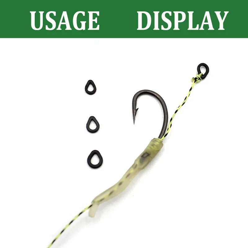 50 Uds. Anillos de aparejo de pesca de carpa, anillos de aparejo de lágrima ovalados planos, aparejo de pelo con forma de perla, Micro anillo para aparejos de carpa, aparejos terminales - imagen 4