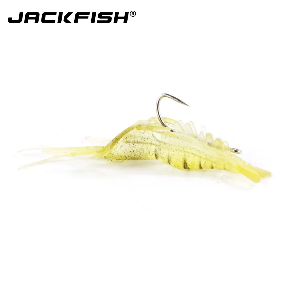 JACKFISH-señuelo Artificial suave para pesca, cebo de Camarón con gancho, aparejos de pesca, 10 unids/lote, 4cm - imagen 5