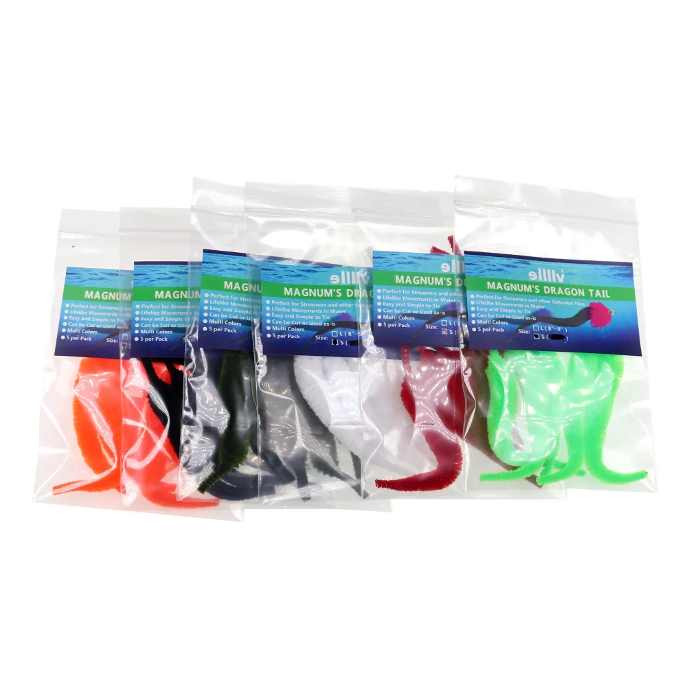 Cola de dragón de tamaño S Magnum para Lucio, Musky Strearmer, cebo de pesca de agua salada, Material para atar moscas, 5 unids/lote por paquete - imagen 4