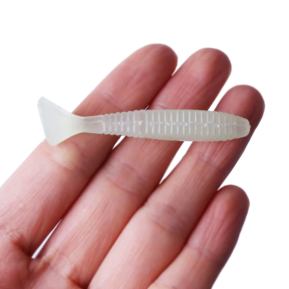 Señuelo de pesca suave luminoso de 6 piezas, anzuelos que brillan en la oscuridad, cola en T, cabeza de plantilla, señuelo suave para pesca de lubina, carpa y Lucio - imagen 5