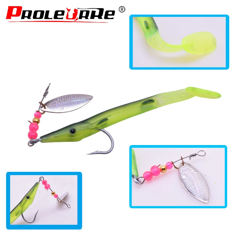 Señuelo de cuchara de Metal de 12cm, 6g, anzuelo artificial, cola en T, de silicona suave, señuelos de goma, aparejos de pesca, 1 ud. - imagen 3